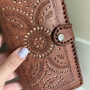 Boho hand made genuine leather wallet